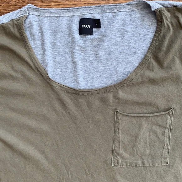 Men’s ASOS Olive Green and Gray two-tone Short Sleeve Cotton Tee Shirt - Picture 2 of 4